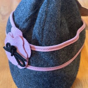 Wool Kids' Hat with Pink Flower Accent